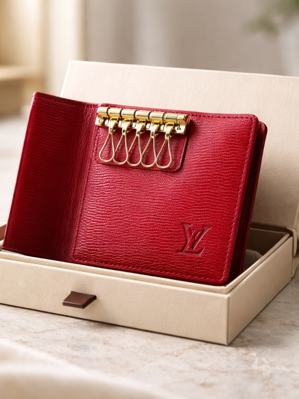 Genuine LOUIS VUITTON Red Epi 4 key ring holder 1st copy stock pic